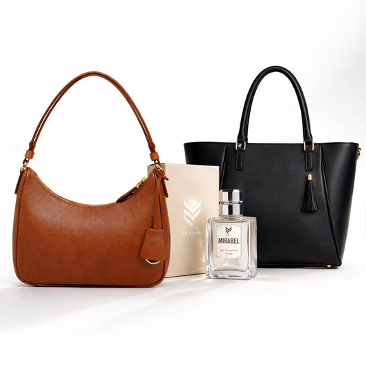 Brown Bag + Black Tote + Perfume